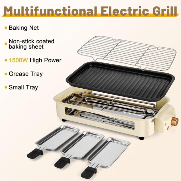 Electric Indoor Grill,2 in 1 Indoor Grill Non-stick 1500W - Picture 6 of 9